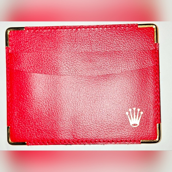 Rolex Vintage Calfskin Leather Card Wallet 3 Slot Red Gold Document Receipt ID - Picture 6 of 12